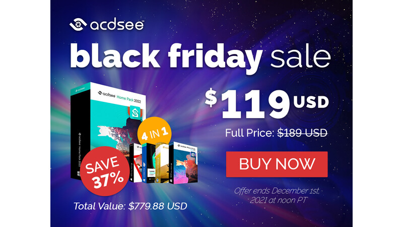 Graphic advertising Acdsee software Black Friday sale at $119 USD with 37% savings.