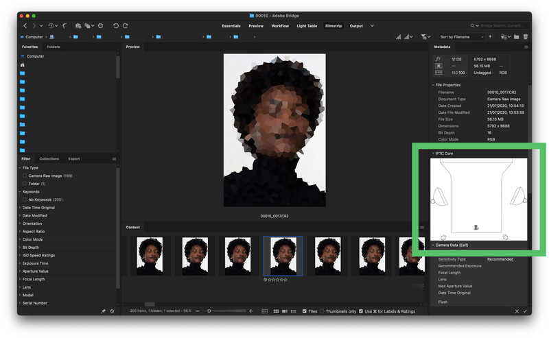 Screenshot of Adobe Lightroom showing portrait retouching workflow with before/after comparisons.