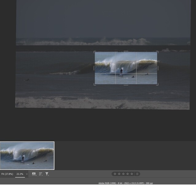 Screenshot of video editing software showing wave footage with multiple timeline clips and preview windows.