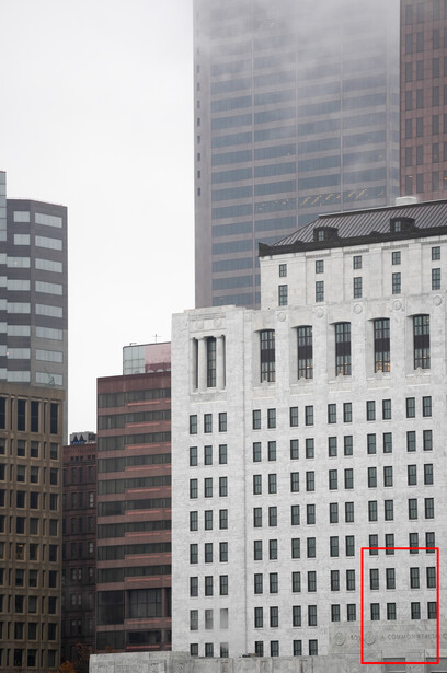Urban skyline with mix of classical and modern architecture under overcast sky.