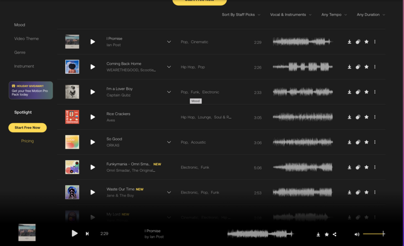 Screenshot of a music production or audio library interface with multiple tracks and waveforms.
