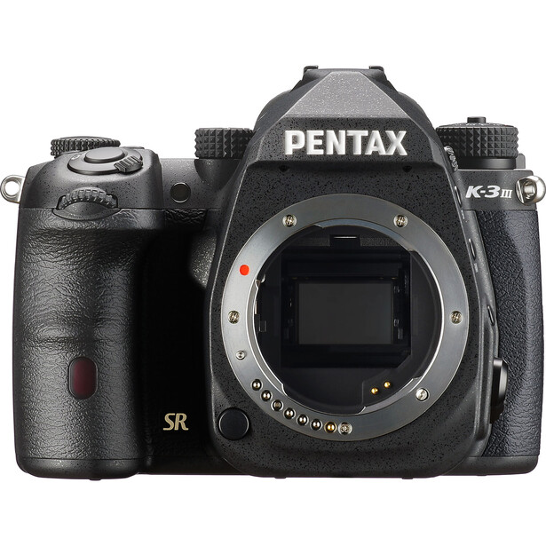 Pentax K-3 Mark III DSLR camera body shown from front with mirror removed, exposing the sensor.