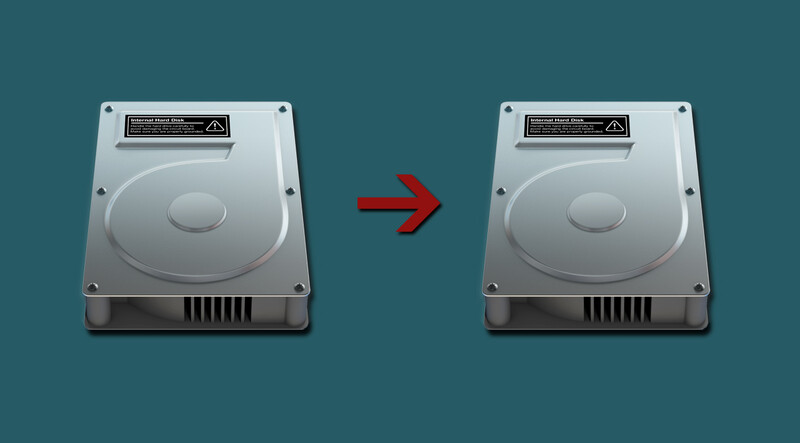 Illustration of two identical hard drive icons with a red arrow pointing from left to right.