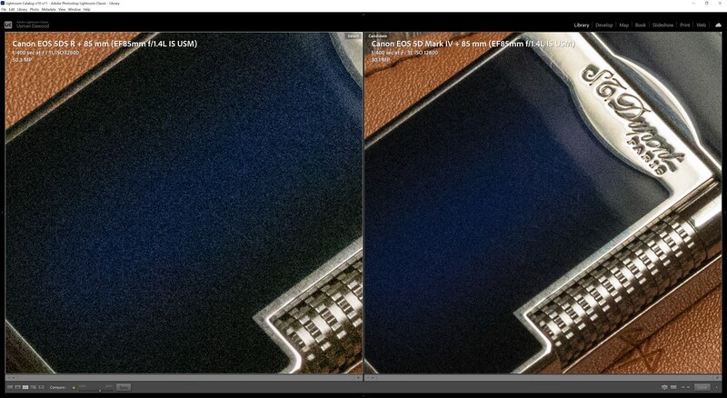 Side-by-side comparison of camera LCD screen displays showing different exposure and color rendering of the same scene.