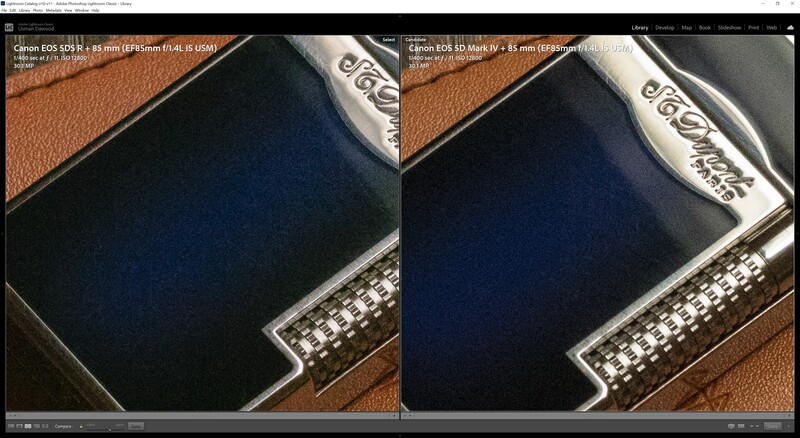 Side-by-side comparison of Canon EOS 5D Mark IV images showing LCD screen display quality differences.