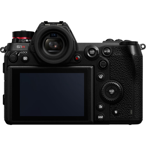Rear view of a mirrorless camera with articulating LCD screen and control buttons visible.