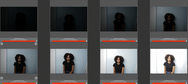 Test images to determine correct strobe exposure.
