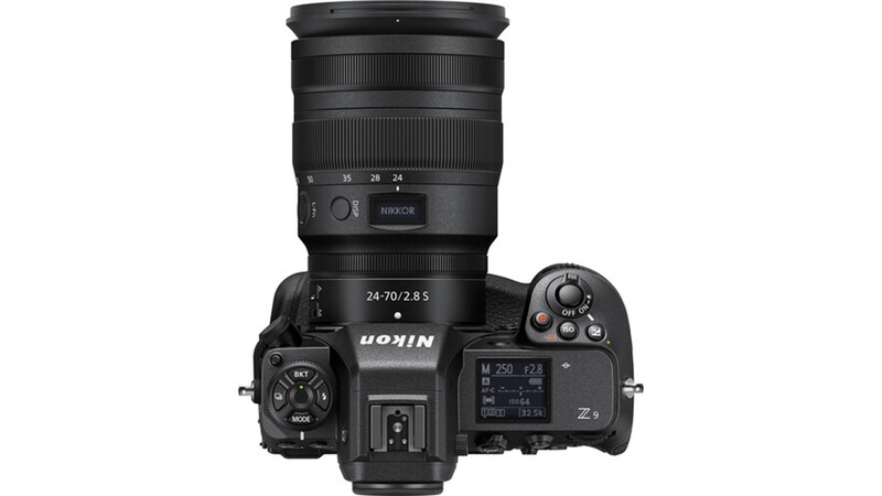 Nikon Z9 mirrorless camera with 24-70mm f/2.8 lens attached, shown from above on white background.