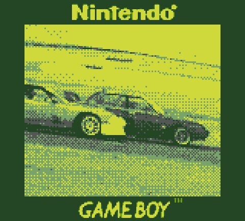 Illustration of a yellow sports car rendered in retro Game Boy pixel art style.