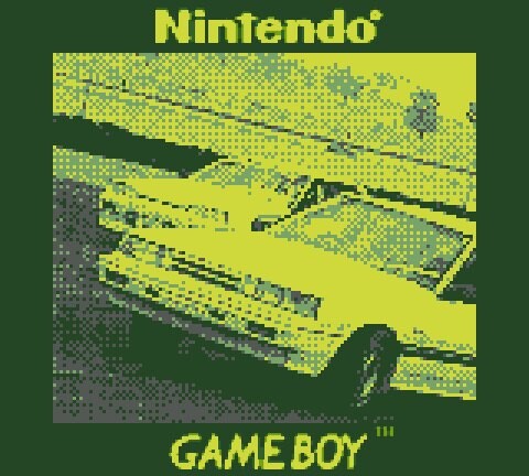 Graphic illustration of a classic Nintendo Game Boy with yellow and green halftone color treatment.