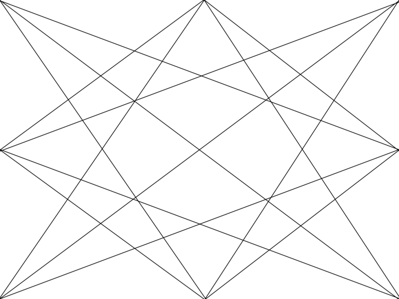 Geometric line drawing featuring interconnected triangular shapes and intersecting lines creating an abstract star-like pattern.