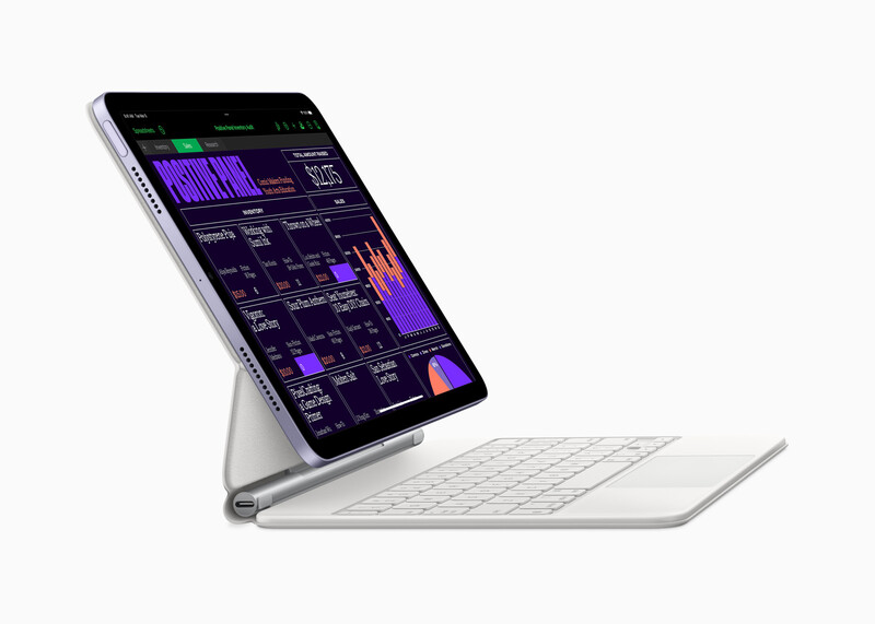 Screenshot of audio production software displayed on a tablet with wireless keyboard attachment.