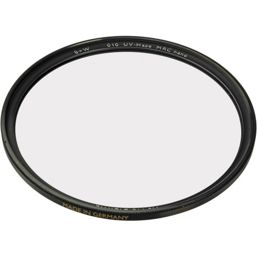B+W UV filter with black metal frame against white background.