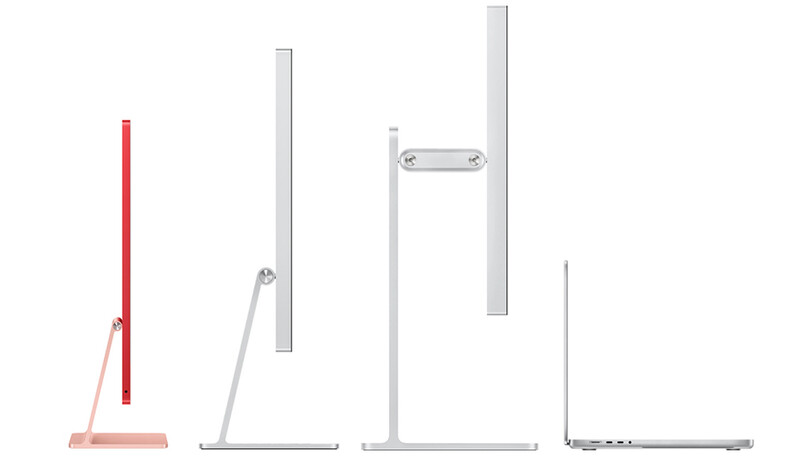 Illustration showing four portable monitor stands in different designs and configurations.