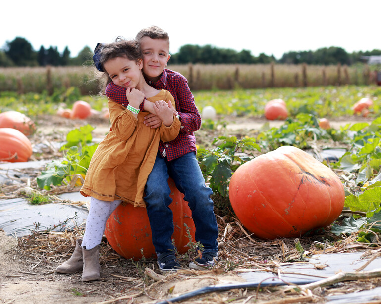 Kids and Pumpkins taken with a Canon EOS R5 and 50mm