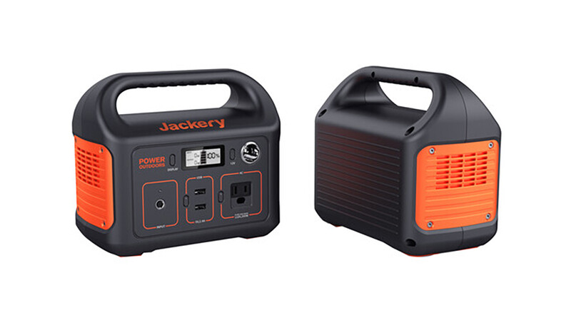 Two portable power stations with black and orange coloring, shown from front and side angles.