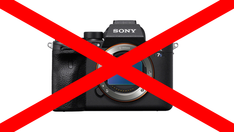 Sony camera with a large red X overlaid across the center.