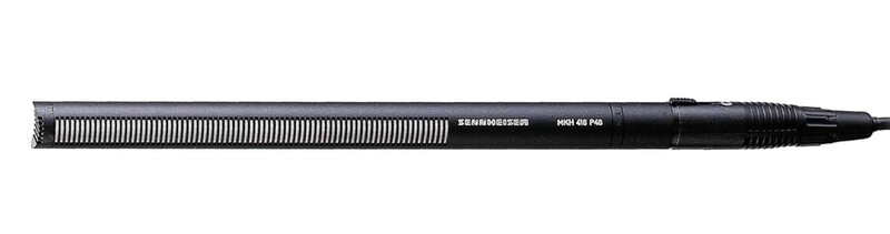 Sennheiser MKE 600 P48 shotgun microphone with XLR connector and foam windscreen against white background.
