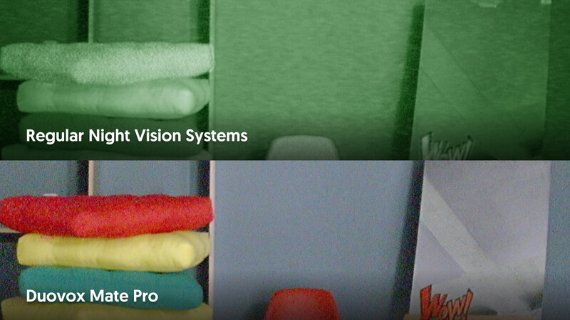 Comparison graphic showing thermal imaging of folded fabric under regular night vision and thermal camera systems.