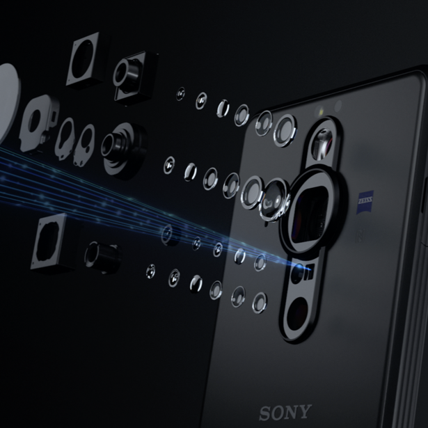 Cutaway illustration of smartphone camera system showing layered optical and sensor components.