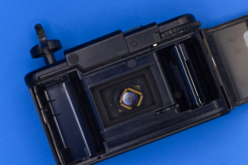Olympus XA with film door open
