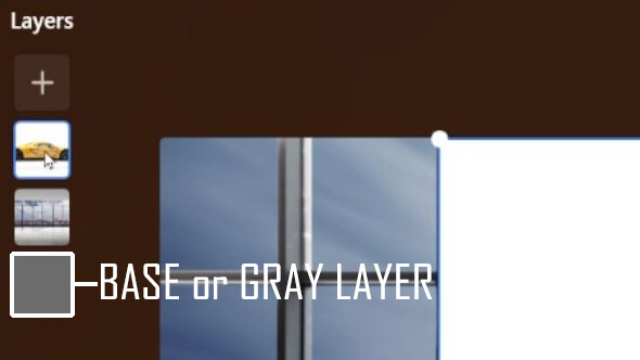 Screenshot of image editing software showing Layers panel with Base or Gray Layer labeled.