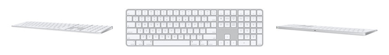 Three silver wireless keyboards shown from an angled perspective view.