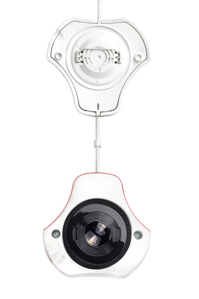 Diagram showing top and bottom views of a camera accessory with mounting points and cable connection.