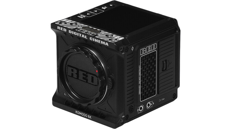 RED Digital Cinema KOMODO 8K cinema camera body shown from front-angled view against white background.