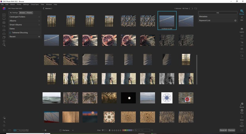 Screenshot of photo management software showing grid view of multiple photographs organized by subject matter.