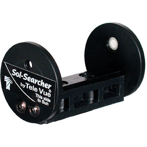 Sol-Searcher sun position calculator by Tele Vue, a black mechanical device with two rotating discs and adjustment mechanisms.