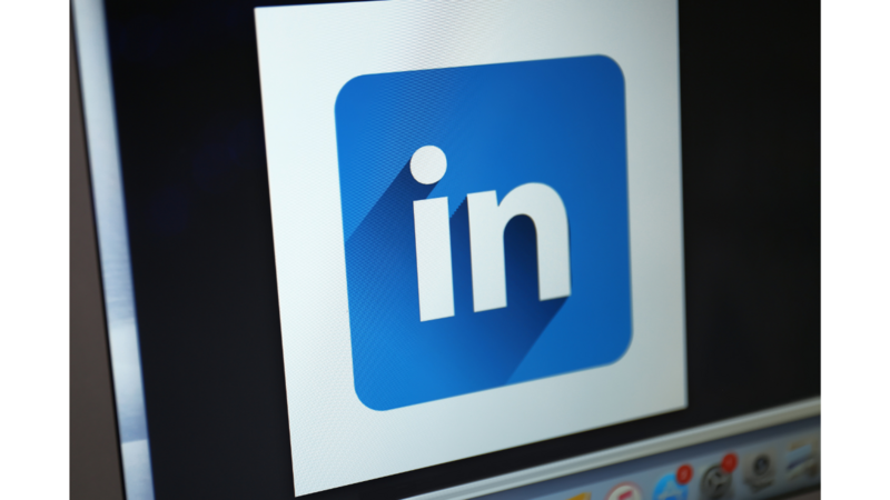 LinkedIn logo displayed on a computer monitor screen.