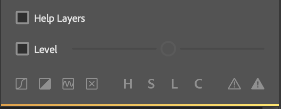 Screenshot of layer controls and tool options in editing software interface.