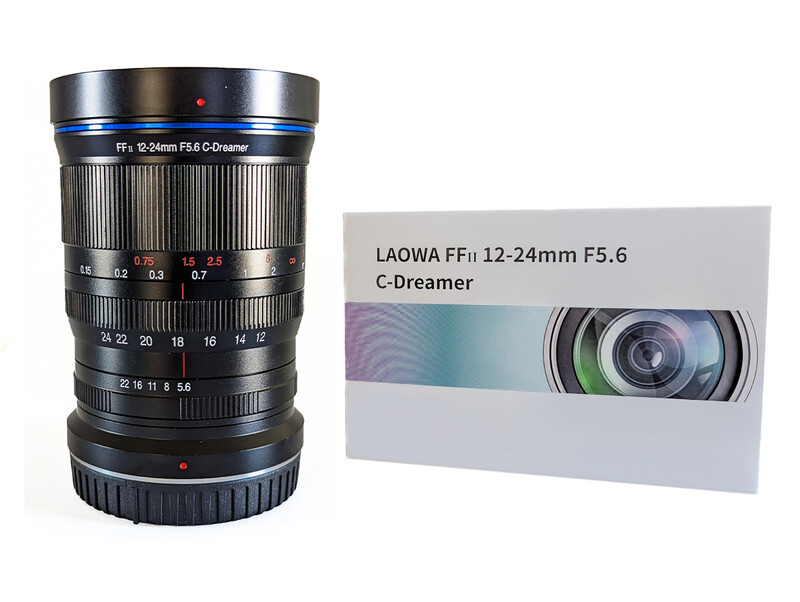 LAOWA FFii 12-24mm F5.6 C-Dreamer lens with packaging box displayed side by side.