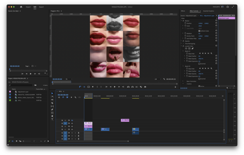 Screenshot of video editing software showing a lipstick color swatch grid in the preview window.