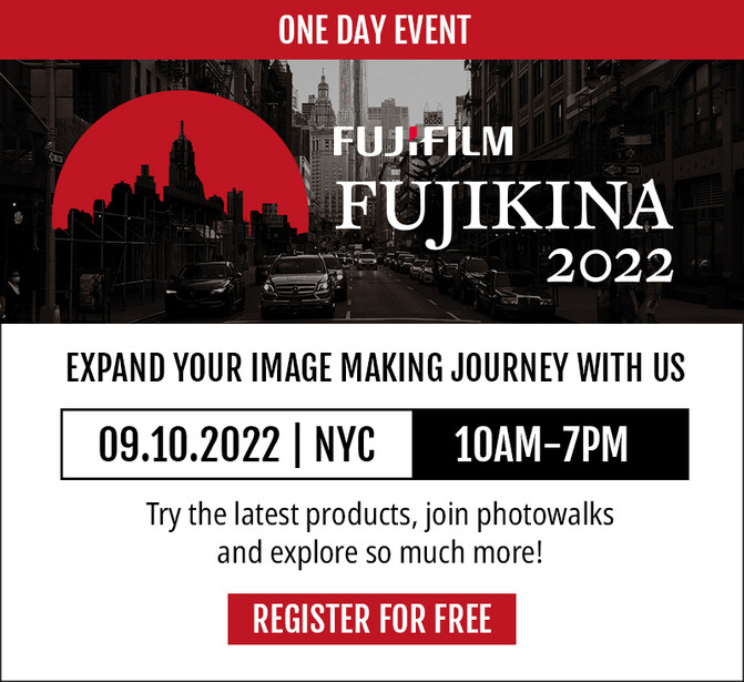 Graphic for Fujifilm Fujikina 2022 one-day event in NYC on September 10, 2022 from 10am-7pm.