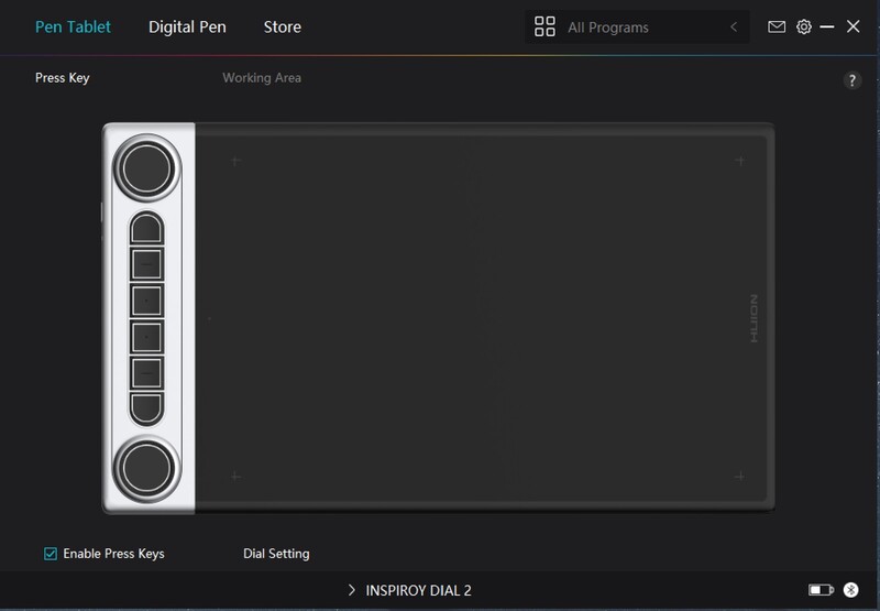 Screenshot of pen tablet software interface showing press key settings and working area.