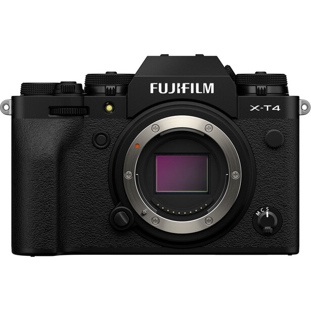 Fujifilm X-T4 mirrorless camera body front view with lens mount visible.