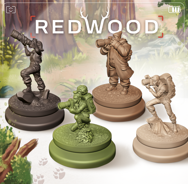 Four fantasy character figurines in brown and green tones displayed on matching circular bases.