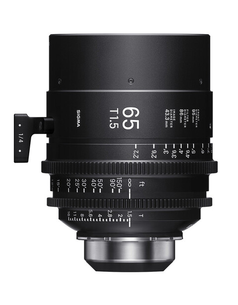 Zeiss Master Prime 65mm T1.5 cinema lens with focus and aperture markings visible on barrel.