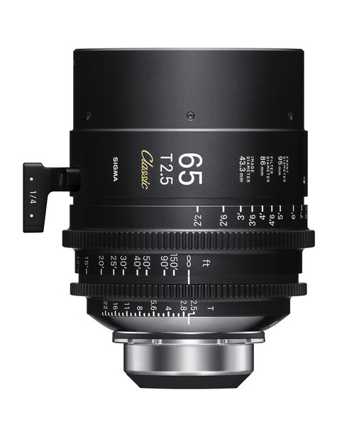 Cooke Anamorphic 65mm T2.25 cinema lens with focus ring and depth-of-field markings visible.