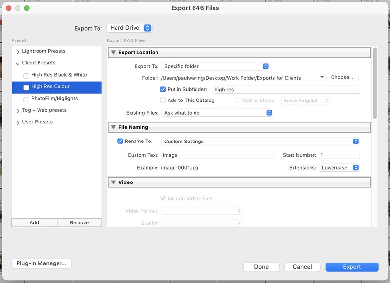 Screenshot of export dialog window showing file export settings and options.