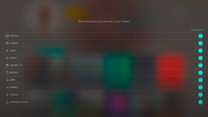 Screenshot of a streaming platform's content selection menu with category filters on the left side.
