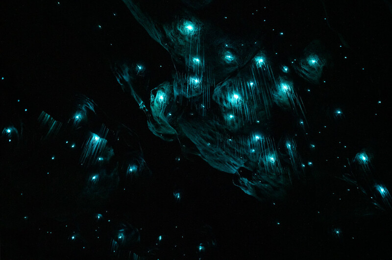 Abstract digital illustration of glowing cyan wireframe structures and light particles scattered across a dark background.