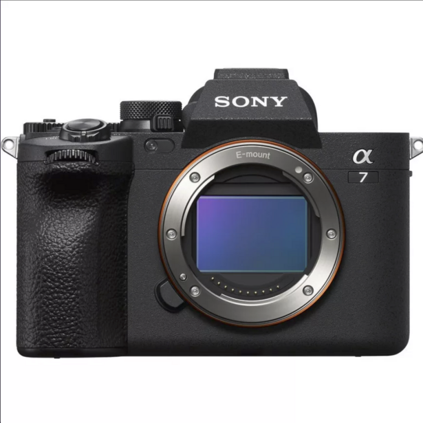 Sony α7 mirrorless camera body with sensor exposed, front view against white background.