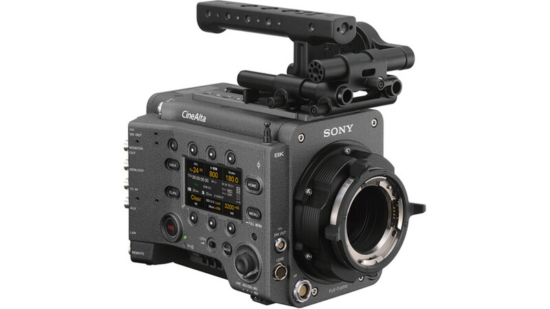 Sony FX30 cinema camera with Cooke anamorphic lens mount and top handle against white background.