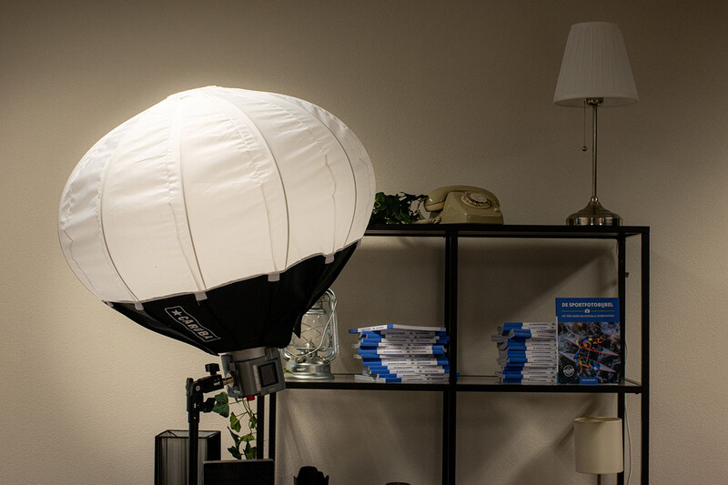 The Amaran 60 Watts light with a lantern softbox.