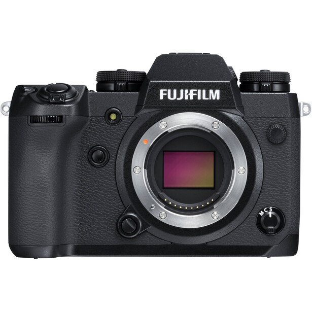 Fujifilm X-H1 mirrorless camera body front view showing sensor and lens mount.