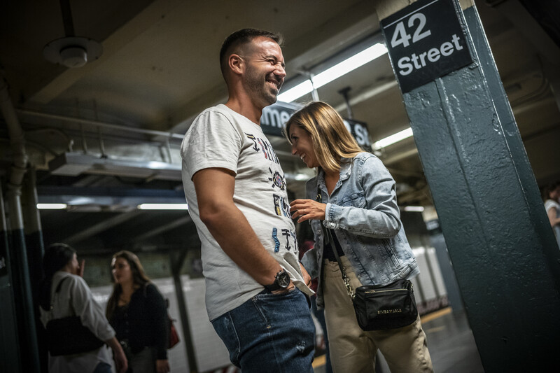 Couple at 42nd Street Subway Station in New York City.