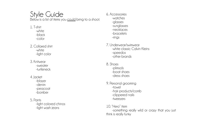 Graphic listing 10 categories of clothing and accessories items photographers should bring to a shoot.